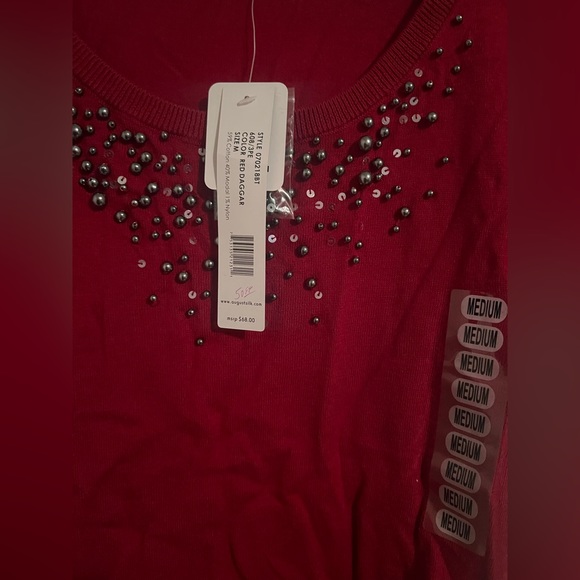 August Silk Ladies SS Scoop Neck Red Daggar Sweater Top Medium NWT - Picture 4 of 7